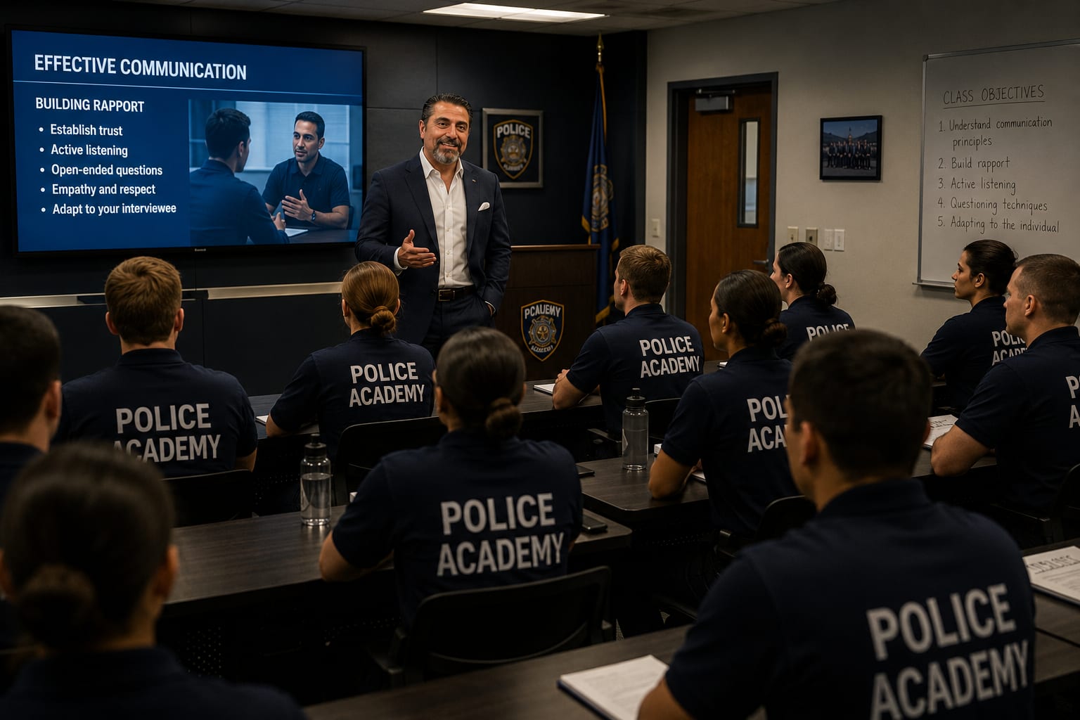 Joe leading an Academy session, instructing investigators across a classroom