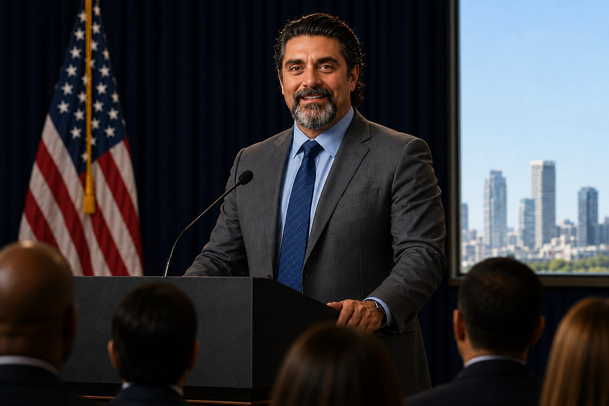 Joseph R. Auriemma, Jr. speaking at a podium in Albany, documentary still of ASC in a professional speaking environment