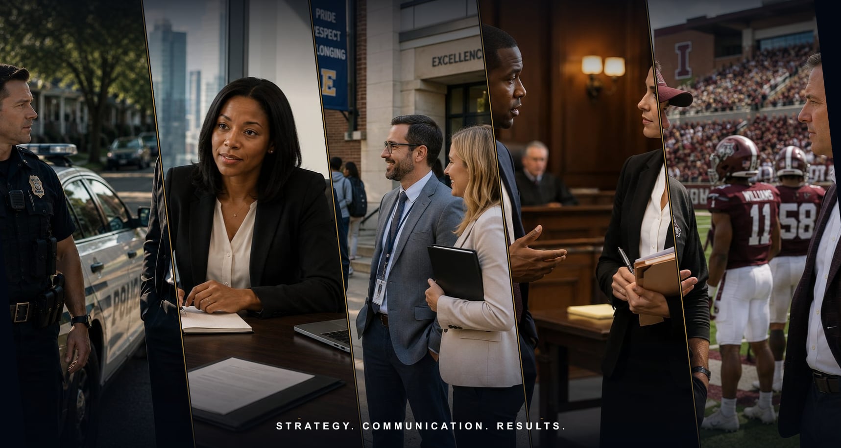 Five sectors served by Advanced Strategic Communications: Law Enforcement, Private Sector and HR, Education, Attorneys, Sports.